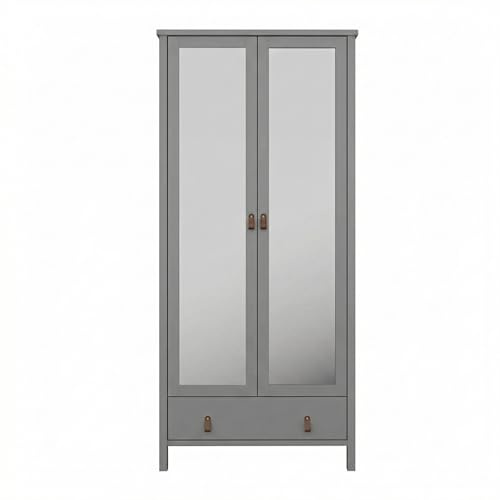 Kleiderschrank Schlafzimmer - Trone Grau Spiegel B89xH195xT50 cm MDF skandinavisch Flurschrank Dielenschrank Garderobenschrank Mehrzweckschrank Jugendzimmer Wohnbereich Stauraum modern platzsparend