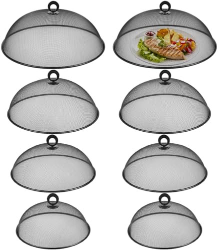 8 Pcs Metal Mesh Food Cover 14 12 11 10 Mesh Food Tents Fly Fruit Screen Food Net Dome Screen Plate Covers for Dinner Plates Reusable Picnic Food Umbrella for Table, Camping, Outside Parties
