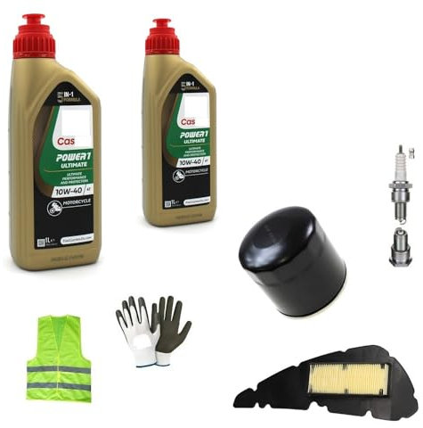 KOMPATIBEL MIT Vespa GTS 300 SUPER Sport ÖLWECHSEL-Service-KIT FÜR Roller 2 Liter ÖL C (ASTROL) 10W40 4T Power 1 Synthetik Racing+ÖLFILTER+LUFTFILTER+ZÜNDKERZE WARTUNG des Motors
