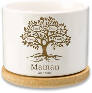 Dacomfy Personalisierter Keramik Blumentopf mit Lebensbaum - Einzigartiges Muttertagsgeschenk für Mama, für Sukkulenten, Drinnen und Draußen