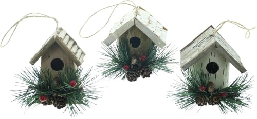 Frank Flechtwaren Hänger Vogelhäuschen, 3er Set, Kunststoff, Papier, Naturmaterialien Maße: ca. Höhe 7 cm, Tolle Deko, auch zum verschenken, vielseitig anwendbar