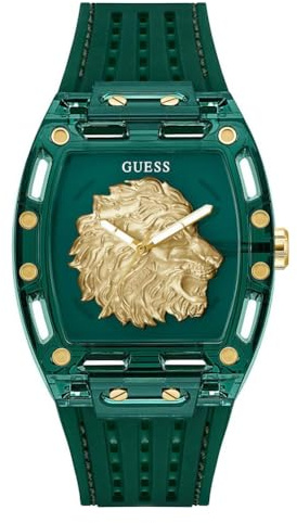 Guess Mens Phoenix Green Silicone Strap Mineral Glass Green Dial Watch 5 Bar Case Diameter 42mm GW0959G2