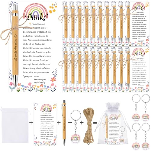 MOTONG 20 Stück Danke für Alles Glücksstift Kugelschreiber Holz Schlüsselanhänger Danke Dankeschön Geschenke Klein Abschiedsgeschenk Schüler für Kollegen Ruhestand Erzieherin Hochzeit Team