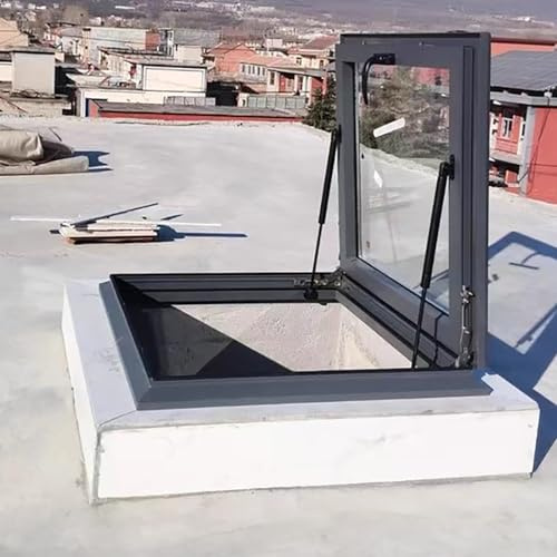 Dachausstiegsluke,Dachfenster Aus Aluminiumlegierung,Flachdach-Lichtschachtfenster,Dachfenstertür Mit Einbaurahmen,Bündig Montierte Dachlukentür Für Dachboden/Wintergarten(35x35 IN)