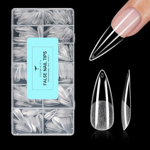 TOMICCA 504 Pièces Capsule Americaine Ongle Stiletto Long, 12 Tailles | Ultra-Mat Capsules Ongles, Faux Ongles Couverture Totale Tips pour Extensions d’Ongles Manucure & DIY à la Maison