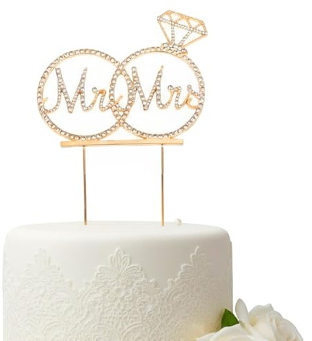 Cake Topper Hochzeit mit Strass Tortenstecker Hochzeit Silberhochzeit Tortendeko Mr & Mrs für Wedding, Kuchendekoration (Gold)