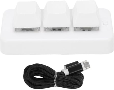 Yanmis Tastierino Piccolo a 3 Tasti, Tastierino da Gioco Meccanico Piccolo Cablato USB, Tastiera da Gioco Programmabile con una Sola Mano per Videogiochi per PC, Lavoro D'ufficio (WHITE)