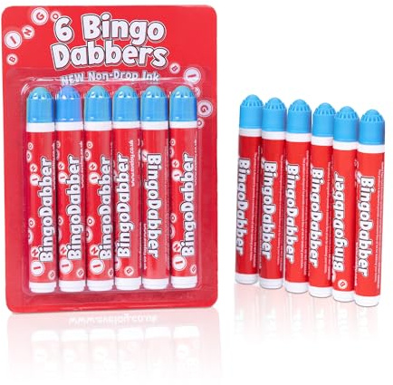 evelay 6 Bingo Dabbers – 20 ml Slimline Marker | sortiert oder einfarbig | tropffreie Tinte für reibungsloses Markieren | Blau | langlebige Bingo-Stifte für Zuhause oder Club