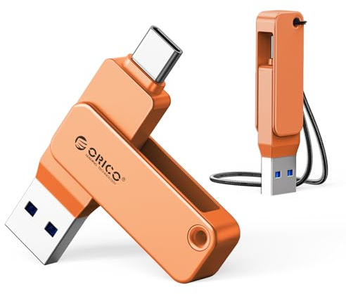 ORICO Clé USB 64 Go (Type C & USB-A), USB 3.2 Gen 1, Mini Pendrive Portable, Vitesse Lecture 150 Mo/s – pour iPhone 15/16/17, Android, Tablettes, Mac, Windows, Plug and Play-Orange - EB05
