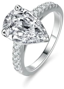 Gualiy Bandring Weißgold, 9K Gold Ring 4ct Moissanit Träne Verlobung Ringe Damen Gr 49