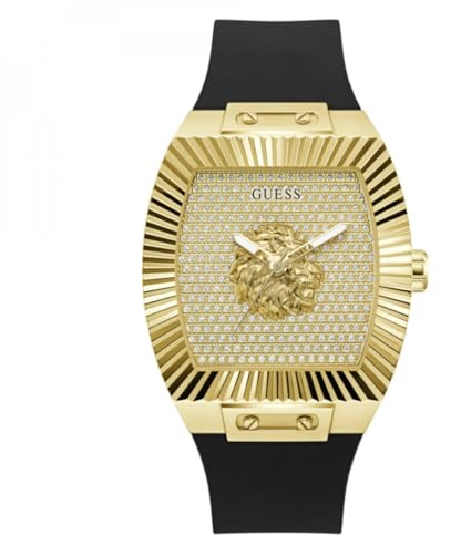 Guess Phoenix Herren Armbanduhr, Quarz Analog, Edelstahl, 43mm, Silikonarmband, Schwarz, 5 bar, Zifferblattfarbe: champg, GW1066G2