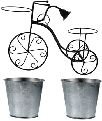 HOMSFOU Design , Garden Decoration Home and Housewarming and Holder Vintage Bike Shape Stand Iron Flowerpot with Versatile Storage Rack Black Creative Plant Plants Succulents