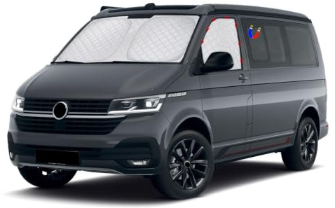 Magnetisch Sonnenschutz Ersatz für VW T5 T6 T6.1 California 2003-2024 | Frontscheibe faltbar & Magnetische Seitenscheiben, Thermomatte Verdunkelung & Hitzeschutz, Faltbare Frontscheiben-Abdeckung