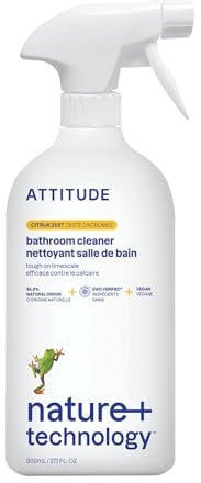 ATTITUDE Bathroom Cleaner Spray, EWG Verified, Plant-Based & Vegan, Safe for Bathroom Surfaces, Tiles, Tubs, Shower Walls, and Grout, Citrus Zest Scent, 800 mL