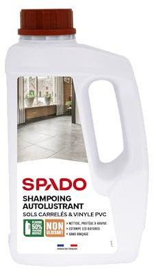 SPADO - Shampoing auto lustrant carrelages -Nettoie et protège - Estompe les rayures - Soin et brillance - Non glissant - Sans rinçage - Bouchon doseur - 1L - Fabriqué en France