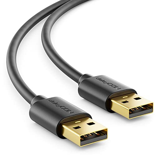 deleyCON 1,5m Cable USB 2.0 de Alta Velocidad - a Macho a a Macho - Transferencia de Datos Rápida y Segura - Conector Estable - Retrocompatible - Negro