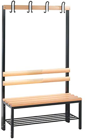 C und P Garderobenbank Umkleidebank Fitness Studio mit Schuhrost 4 Haken 165x100x40 cm