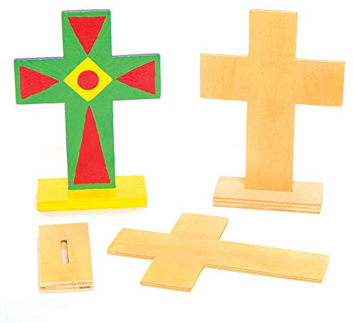 Baker Ross AC638 Kreuze zum Aufstellen aus Holz Bemalen und Verzieren zu Ostern – Kreatives Bastelset für Kinder/Erwachsene (4 Stück), Pack de 4