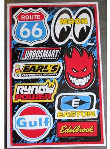 Hotrodspirit - Adesivo stradale 66 Crane Red Moon Gulf edelbroock per auto Rock Roll