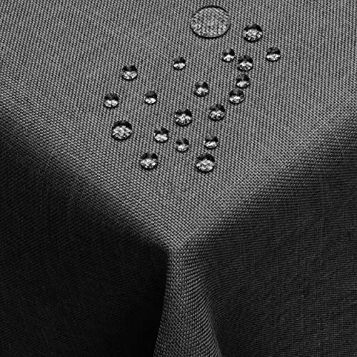 DecoHomeTextil Leinen Optik Farbe Größe wählbar - Eckig 110 x 160 BZW.160x110 BZW. 110x160 cm Grau Anthrazit mit Lotus Effekt Tischdecke mit Fleckschutz Grau Anthrazit TD Eckig