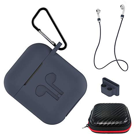 AICEK Custodia Compatiblile con AirPods 1 & 2 Cover Silicone Case per Apple AirPods Protective Accessori con Moschettone,Earpod Cover Blu Scuro
