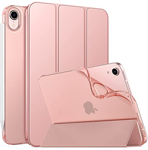 MoKo Coque Compatible New iPad Mini 7(A17 Pro) 2024, Etui pour iPad Mini 6ème Gén 2021 (8,3 Pouces), Étui pour iPad Mini 6, Housse Arrière Translucide en TPU Souple pour iPad Mini 7, Rose Doré