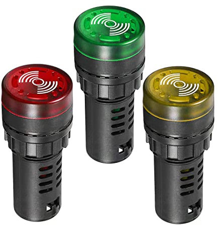 Gebildet 3 Pcs Kontrollleuchte mit Summer AC/DC 24V, 22mm Panel Mount Flashing Alarm, für elektrische Schalttafel, HLK, DIY Projekte (Rot-Gelb-Grün)
