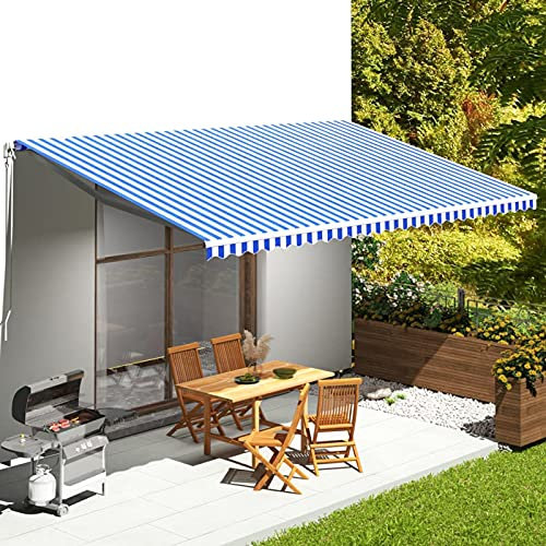 Mogou Markisenbespannung, Bespannung Fur Markise, Bespannung Balkon, Sonnenschutz Bespannung, Ersatzbespannung, Blau und Weiß 6x3,5 m