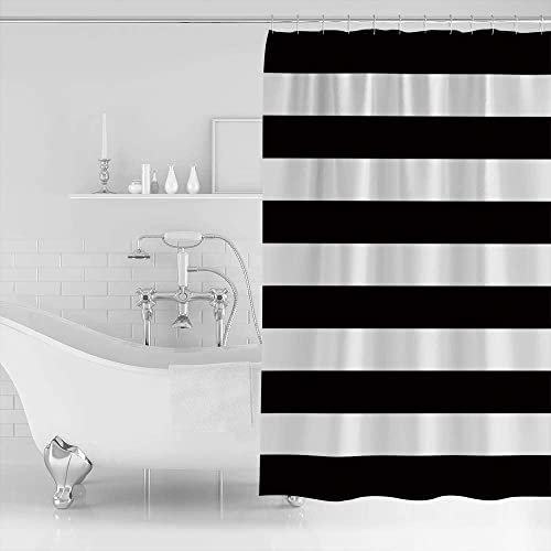 FIBITA Duschvorhang 120 x 200 Schwarz Und Weiß Duschvorhang Gestreift Badezimmer Vorhang Dekoration Antischimmel Wasserdicht Badezimmer Vorhang 3D Effekt Polyester Waschbar mit Haken