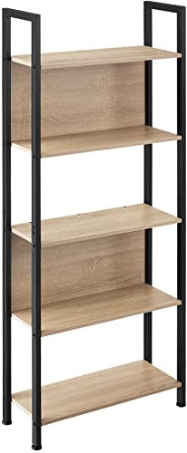 tectake® Industrial Wandregal Metall und Holz, mit 5 Ebenen, 62x24x165,5cm, Bücherregal Wand, als Raumteiler Regal, Küchenregal Wand, Nischenregal, Bookshelf - Industrial Holz hell, Eiche Sonoma