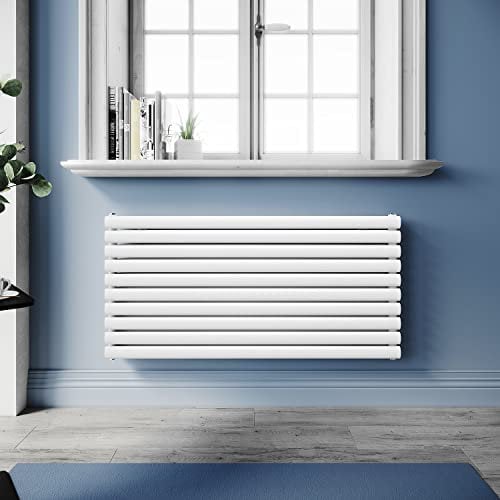 SUNXURY Design Heizkörper Röhrenheizkörper 593x1200mm Horizontal Doppellagig Heizkoerper Seitenanschluss Weiß Badheizkörper