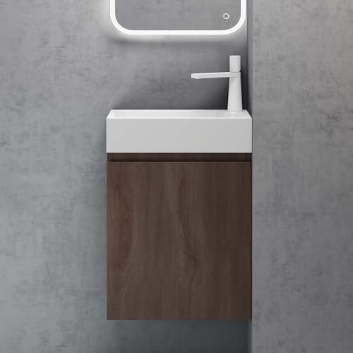 doporro Badmöbel Set Waschtisch mit Unterschrank Waschbecken-Unterschrank für Gäste-WC 46cm in Eiche Stirling Design Waschplatz Wandmontage Pisa 02