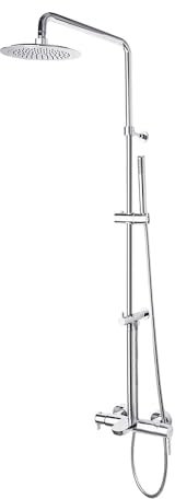 Ramon Soler - Columna de Ducha Monomando Cromada, Barra Telescópica Ajustable, Accesorios Redondos, Ideal para Baño Moderno, Serie Drako