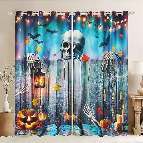 SMchwbc Vorhänge Totenkopf Gardinen Blickdicht mit Ösen Gothic Vorhänge Skull 3D Verdunkelungsvorhäng Totenkopf rosa 2er Set Gardinen für Dekoration (3,150 x 166cm(2X75X166cm))