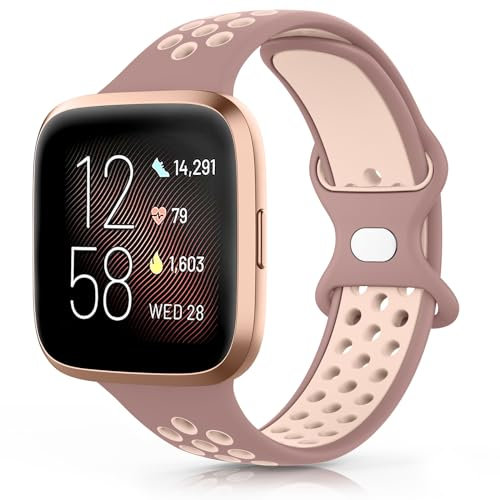 Oumida: Silikon Armband für Damen Herren, Kompatibel mit Fitbit Versa 2/Versa/Lite, Sportliches Design, Atmungsaktiv, Wasserdicht, 22 mm, Rosa/Rauch Violett-Fleischpulver