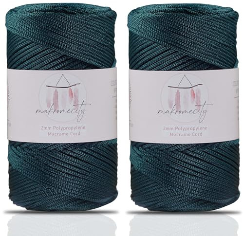 Makromecity 2 Strang Makramee Garn 2mm x 230m Premium Polyester Macrame Cord Polypropylene Yarn für Handwerk Wohndekorationen Platzteller Umhängetasche Handtasche Runner Schnullerkette 20 Farbe