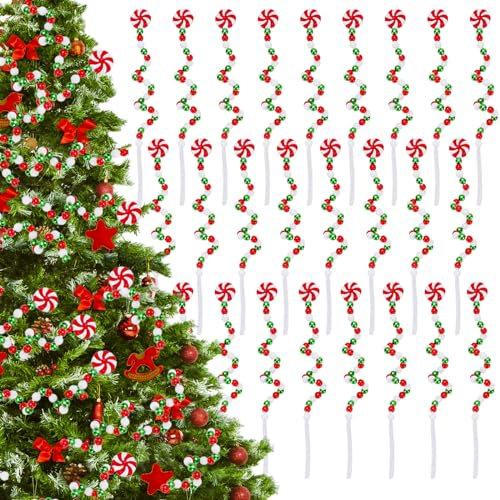 Whaline 36 Stück gelockte Weihnachtsbaumspieße, Süßigkeiten-Stil, Rot, Weiß, Grün, Weihnachtsschmuck, Weihnachtsbaumspitze, Ornament für Winter, Urlaub, Zuhause, Büro, Party-Dekoration, 21,6 cm