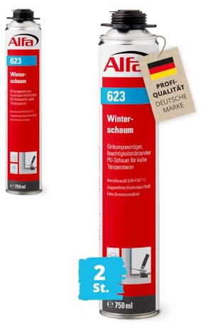 2x Alfa Winterschaum 750 ml Profi-Qualität Pistolenschaum PU Schaum Montageschaum Füll- & Dämmschaum für kalte Temperaturen (bis -8° verarbeitbar)