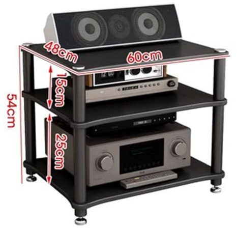 HiFi-Audioschrank 2/3/4 Ebenen Verstellbare Funktion Multifunktionaler MDF-TV-Ständer HiFi-Audioschrank Audio-Rack Unterhaltungsmedieneinheit (Color : Schwarz, S : 60 * 48 * 54cm(3Tier))