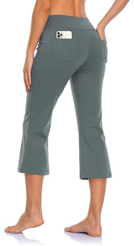 MOVE BEYOND Damen Yogahose 3/4 Sommerhose Caprihose Leicht Sporthose Butterweiche Jogginghose mit Taschen, Hellgrau, XL