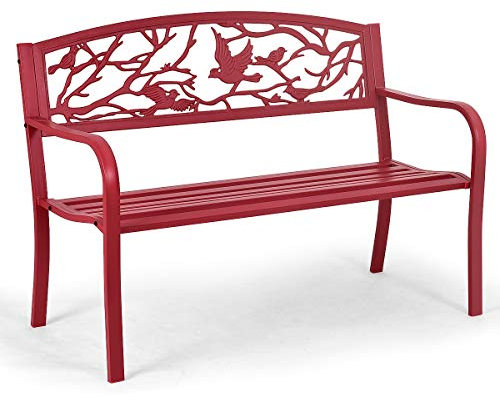 KOMFOTTEU Gartenbank Metall, Sitzbank aus Eisen, Parkbank Wetterfest, Metallbank bis 280 kg belastbar, für Balkon, Garten, Terrasse, 127 x 60 x 88 cm, Rot
