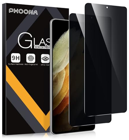Phoona 2 Pièces Anti-Espion Verre Trempé pour Samsung Galaxy S21 Ultra, Privacy Protection D'écran pour Samsung S21 Ultra, Anti-Peeping, Anti-Spy, Dureté 9H, Anti Rayures Film Protection