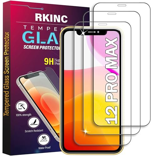 RKINC Screen Protector [3-Pack] for iPhone 12 Pro Max 6.7-Inch, Tempered Glass Film Screen Protector, 0.33mm [LifetimeWarranty][Anti-Scratch][Anti-Shatter][Bubble-Free]