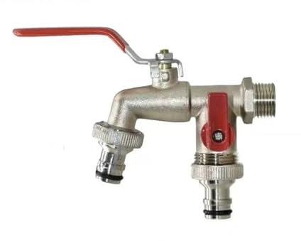 Gardena Wasserhahn Industrielle und Private Bewässerung, Garten aus Zinklegierung, 1 Einlass, 2 Auslass, mit Doppelnippel und Außenbalkonhahn(Color-E)