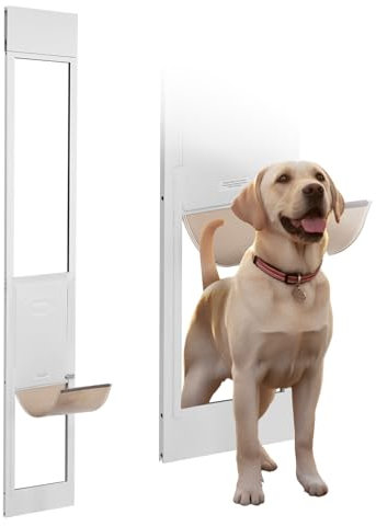 VEVOR Dog Door for Sliding Glass Door, 75 7/8-80 11/16 Adjustable Height Doggy Door for Sliding Doors, Aluminum Frame Tempered Glass Pet Door with Hinge Structure Flap and Lock for Medium-Sized Dogs