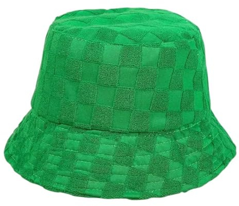 Grüner Hut Damen Herren – Fischerhut Retro Schachbrett Muster aus Frottee – Stylischer Anglerhut Sommerhut Festival Hut Streetwear Accessoire Y2K Look 90s Style Sonnenhut Bucket Hat