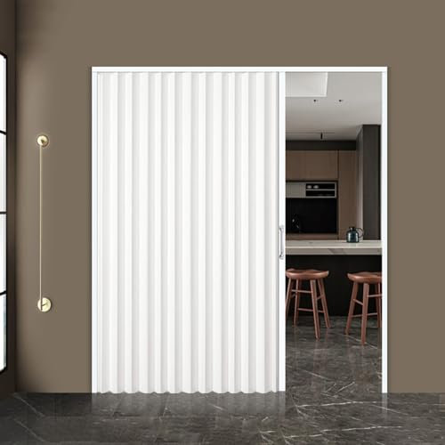 POWRZZZY White Sliding Accordion Doors Room Divider Sliding Door Household PVC Folding Door for Office Hotel Hospital Warehouse(60x203cm)