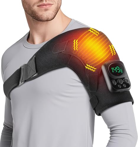 App Control Shoulder Warmer, 6 Heat Settings & 3 Modes Shoulder Massage Device, Wireless Heated Shoulder Massage Pad, with 5000 mAh Battery & LED Touch Panel, for Shoulder Men Women (A)
