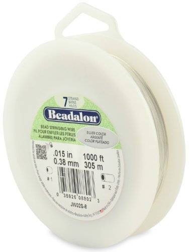 Beadalon 7 Strand Bead Stringing Wire, 0.015 in / 0.38 mm, Silver Color, 1000 ft / 305 m