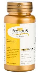 Propolis Tabletten hochdosiert + Vitamin-C & Zink – 60 Stück (2-Monatsvorrat) – Natürliche Unterstützung für Immunsystem, Haut & Haare – bei Allergien, Halsschmerzen, starkes Antioxidans - Zuckerfrei